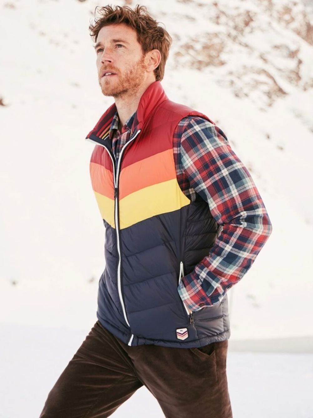 Marine Layer Archive Boreal Puffer Vest in Retro Chevron Stripe Size XL